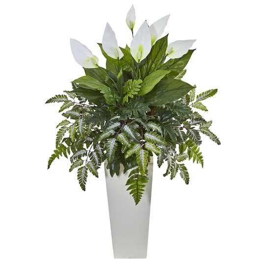 3ft. Mixed Peace Lily in White Tower Vase